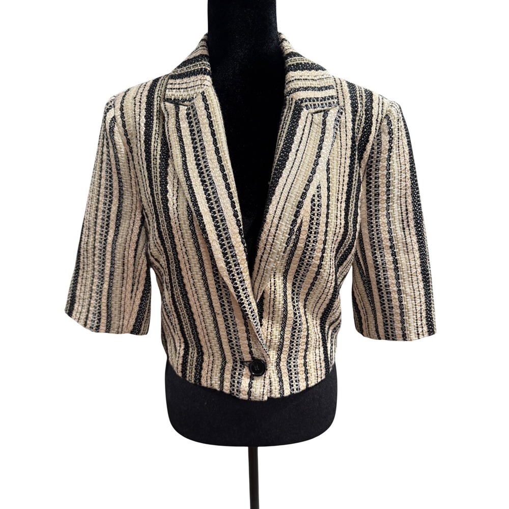 Walter Baker Womens Metallic Gold Black Striped Cropped Blazer W30510 Size L